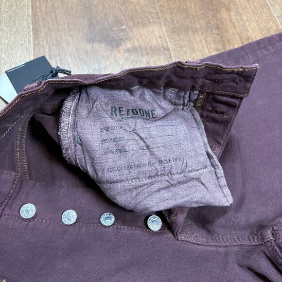RE/DONE Originals 70s Ultra High Rise Stove Pipe Jeans size 24 Washed Plum NWT - Picture 6 of 9